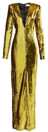 Plunge V Neck Sequinned Gown - Womens - Yellow