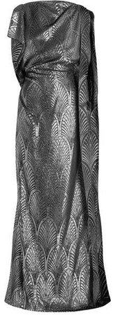 Draped Velvet-trimmed Metallic Jacquard Gown - Silver