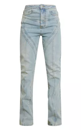 Vintage Wash Seam Detail Long Leg Straight Jeans | PrettyLittleThing USA