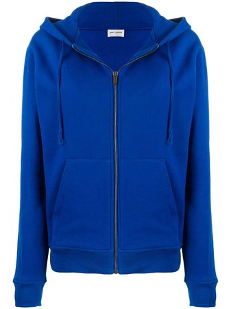Shop blue Saint Laurent zip-up poplin hoodie with Express Delivery - Farfetch
