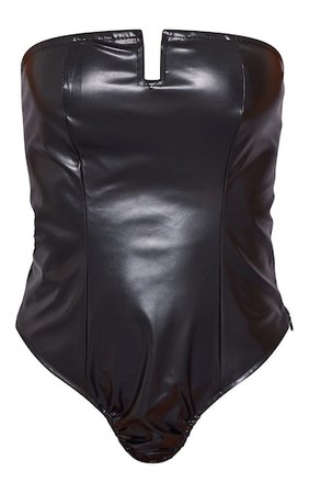 Black Faux Leather Bodysuit PLT