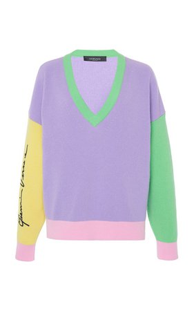 Multicolor V-Neck Sweater by Versace | Moda Operandi