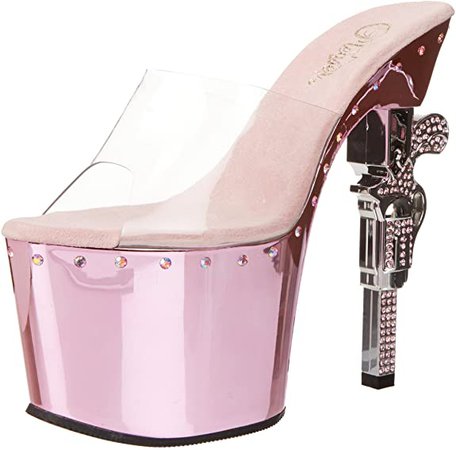 (Clear/Powder Pink) Pleaser Women's Revolver-701LS Platform Sandal, Clear/Baby Pink, 12 M US | Platforms & Wedges