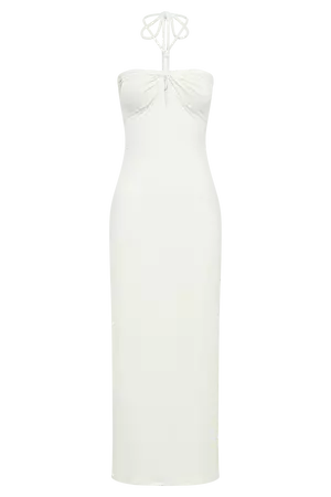 Krissy Midi Twist Halter Jersey Dress - White - MESHKI