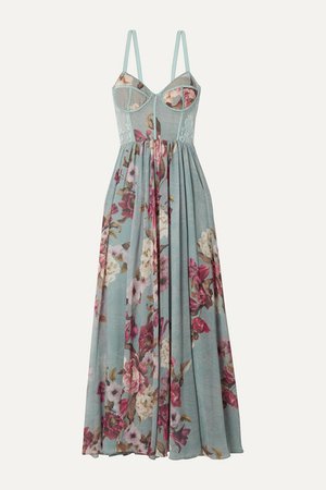 PATBO Lace-trimmed floral-print georgette maxi dress