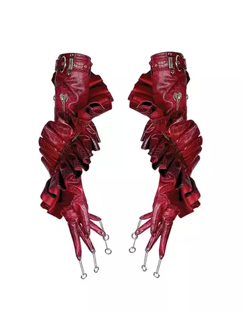 'Queen of Heart' -red croc ruffle gloves | ManMadeSkins