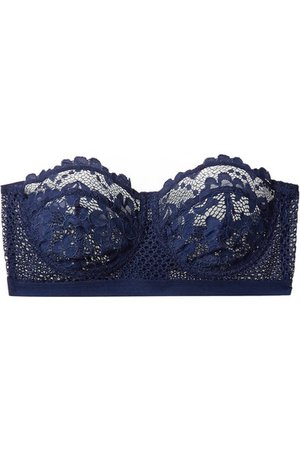 Petunia stretch-mesh and corded lace underwired strapless balconette bra