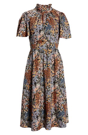 Print Flutter Sleeve Midi Dress | Nordstrom