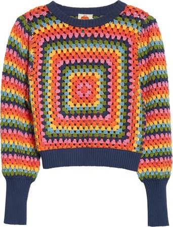 FARM Rio Sunset Stripes Crochet Crop Sweater | Nordstrom