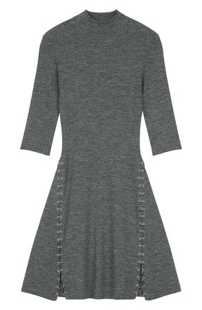 maje Rolea Chain Link Detail Fit & Flare Sweater Dress | Nordstrom