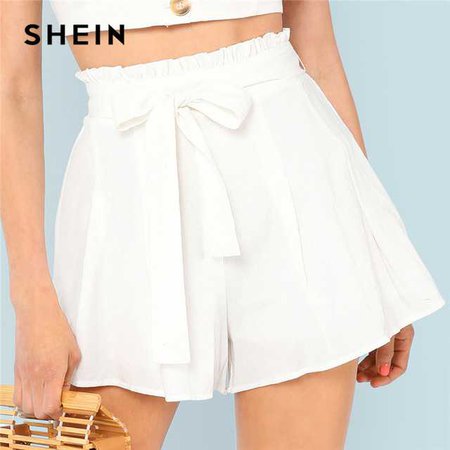 Aliexpress.com : Buy SHEIN White Vacation Boho Bohemian Beach Frill Waist Boxed Pleated Mid Waist Belted Shorts Summer Women Casual Shorts from Reliable Shorts suppliers on SheIn Official Store