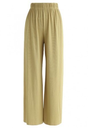 High-Waisted Ribbed Pants in Mustard - Pants - BOTTOMS - Retro, Indie and Unique Fashion