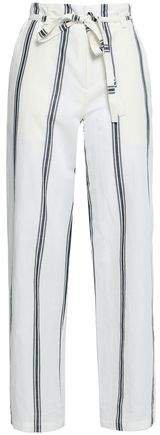 Striped Cotton And Linen-blend Straight-leg Pants