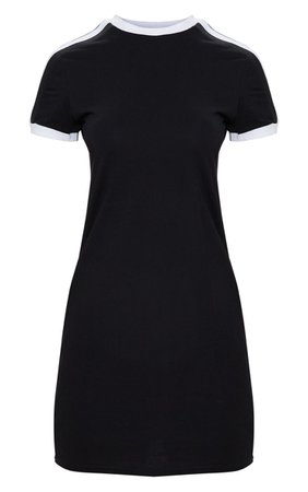 Black Triple Stripe Shoulder T Shirt Dress | PrettyLittleThing USA