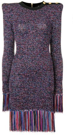 structured tweed fringed dress