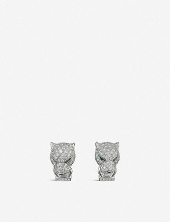 CARTIER - Panthère de Cartier 18ct white-gold, diamond, onyx and emerald earrings | Selfridges.com