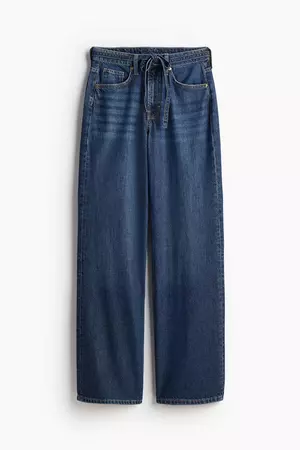 Feather Soft Wide High Jeans - High waist - Long -Dark denim blue -Ladies | H&M US