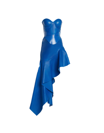 Alexander McQueen | Asymmetric Drape Leather Dress in Galactic Blue (Dei5 edit)