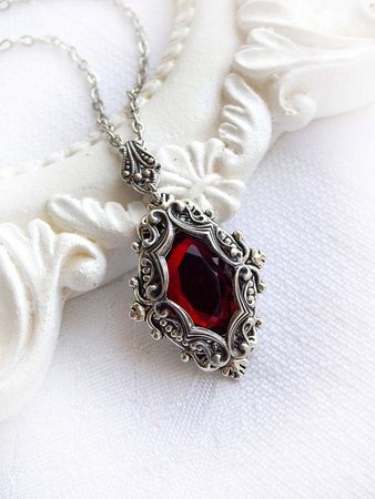 Medieval red crystal necklace gothic fantasy victorian necklace ruby crystal everyday red necklace bridesmaid necklace baroque necklace