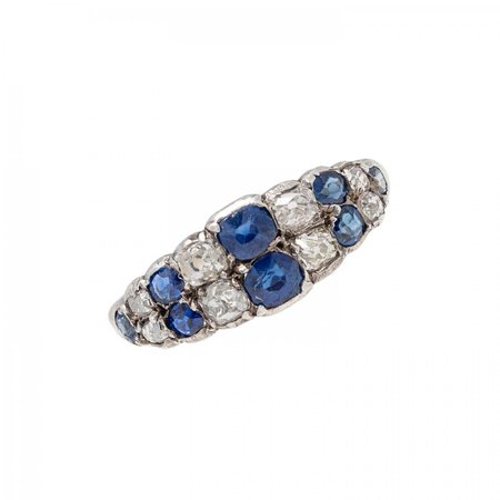 Edwardian 18kt/Platinum Sapphire + Diamond Double Row Ring