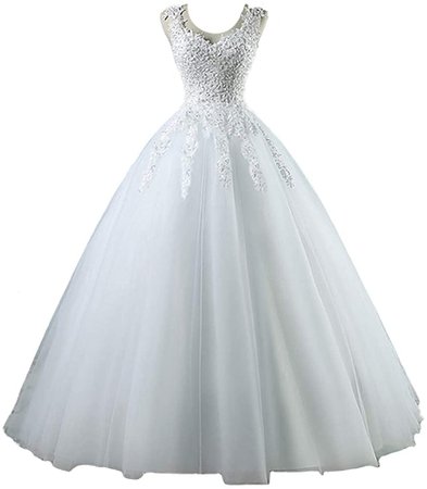 Dexinyuan Lace Ball Gown Wedding Dress for Bride V Neck Beaded Tulle Floor Length Bridal Gown(Ivory, 14) at Amazon Women’s Clothing store