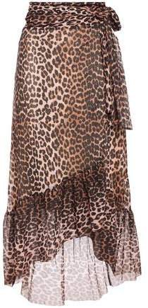 Leopard-print Stretch-mesh Midi Wrap Skirt