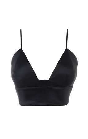 Clothing : Tops :'Rocio' Black Stretch Satin Cropped Top