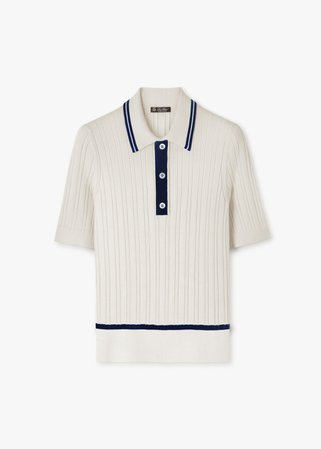 Cap Benat Polo-shirt in Cashmere White/navy | Loro Piana