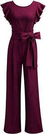 Amazon.com: Knitee Women's Vintage Sleeveless Ruffle High Waist Wide Leg Romper Formal Long Jumpsuit with Belt : Clothing, Shoes & Jewelry