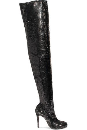 Christian Louboutin | Louise 100 sequined leather over-the-knee boots | NET-A-PORTER.COM