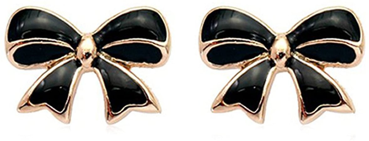 Amazon.com: Simple Gold Tone Bow Tie Ribbon Stud Earrings Fashion Jewelry for Women (Black): Jewelry