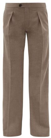 Pleated Front Wool Blend Twill Tailored Trousers - Womens - Grey