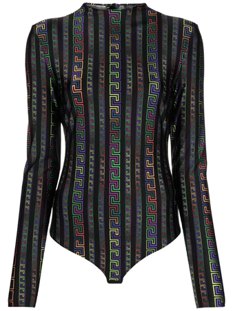 Versace Women's Neon Greca Bodysuit In 5x020 Multicolor Black | ModeSens