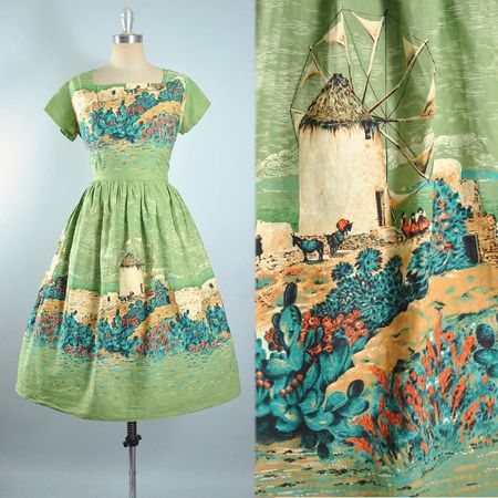 Vintage 50s NOVELTY Print Dress / 1950s SCENIC European | Etsy