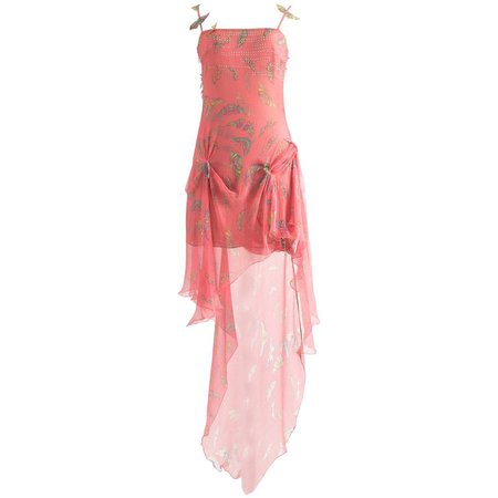 Gianni Versace Autumn-Winter 1999 pink silk chiffon butterfly mini dress For Sale at 1stdibs