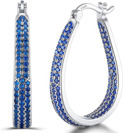 Amazon.com: 925 Sterling Silver Post Hoop Earrings for Women Gilrs royal Blue Cubic Zirconia Oval Chunky Sterling Silver Hoop Earrings weinuo Jewelry : Clothing, Shoes & Jewelry