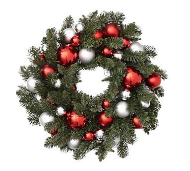 Ornament & Pine Wreath & Garland - Red & Silver | Pottery Barn