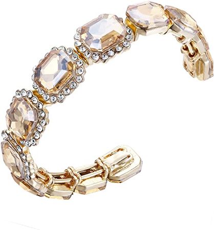 Amazon.com: BriLove Wedding Bridal Bangle Bracelet for Women Multi Emerald Cut Crystal Open Stretch Bracelet Champagne Gold-Tone: Clothing, Shoes & Jewelry