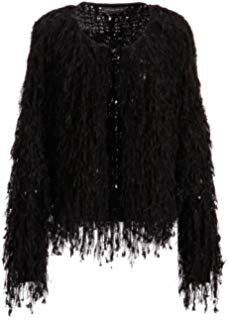 Womens Black Fringe Shaggy Faux Fur Open Jacket Cardigan at Amazon Women's Coats Shop