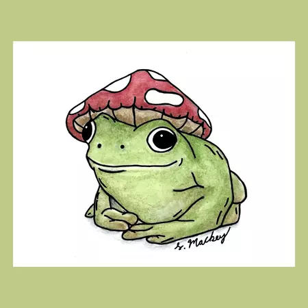 Mushroom Frog Cottagecore Art Aesthetic Print Watercolor - Etsy