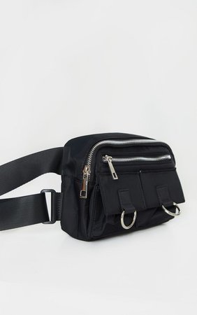 Black Rectangle Silver Ring Bum Bag | PrettyLittleThing USA black