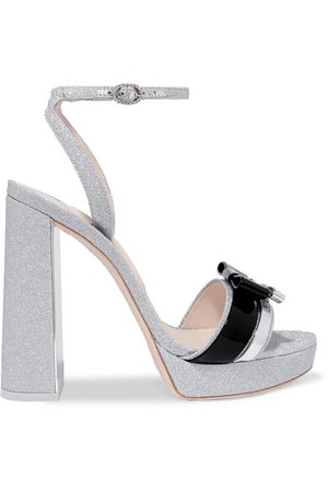 Sophia Webster | Andie Bow leather-trimmed glittered-leather sandals | NET-A-PORTER.COM