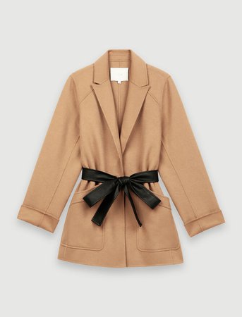 220GWEN Camel belted coat - Coats & Jackets - Maje.com