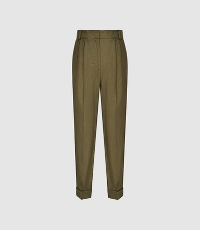 Brea Khaki Pleat Front Tailored Linen Trousers – REISS