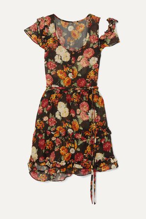 R13 | Cutout ruffled floral-print wool mini dress | NET-A-PORTER.COM