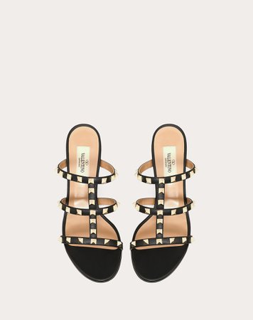 Rockstud Calfskin Leather Slide Sandal 60 mm for Woman | Valentino Online Boutique