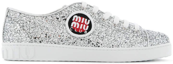 patch embroidered glittered sneakers
