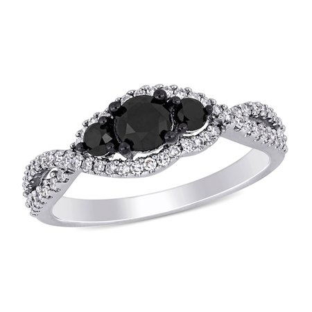 Enhanced Black and White Diamond Three Stone Twist Engagement Ring in 14K White Gold | 1 Carat Rings | Wedding | Peoples Jewellers