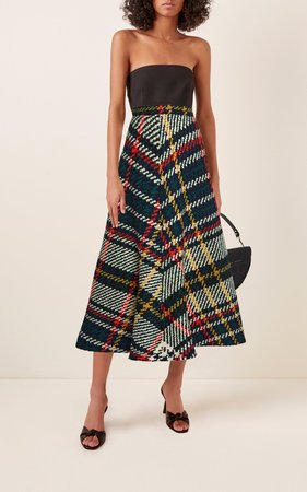 Plaid Wool-Cotton A-Line Midi Skirt by Rosie Assoulin | Moda Operandi