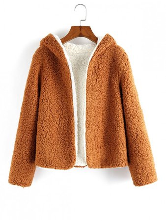 [37% OFF] 2019 ZAFUL X Alexis Ricecakes Hooded Reversible Teddy Coat In TIGER ORANGE | ZAFUL brown